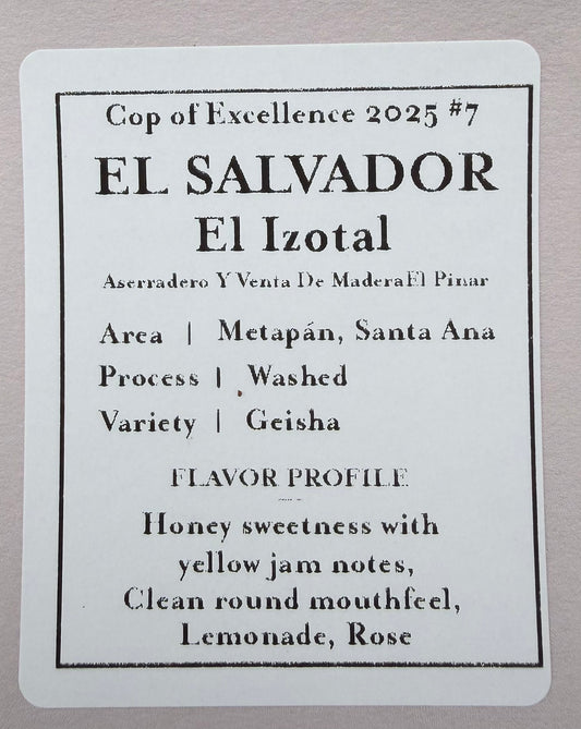 Cup of Excellence El Salvador 2025 #7 / エル・イソタル農園【Light Roast】