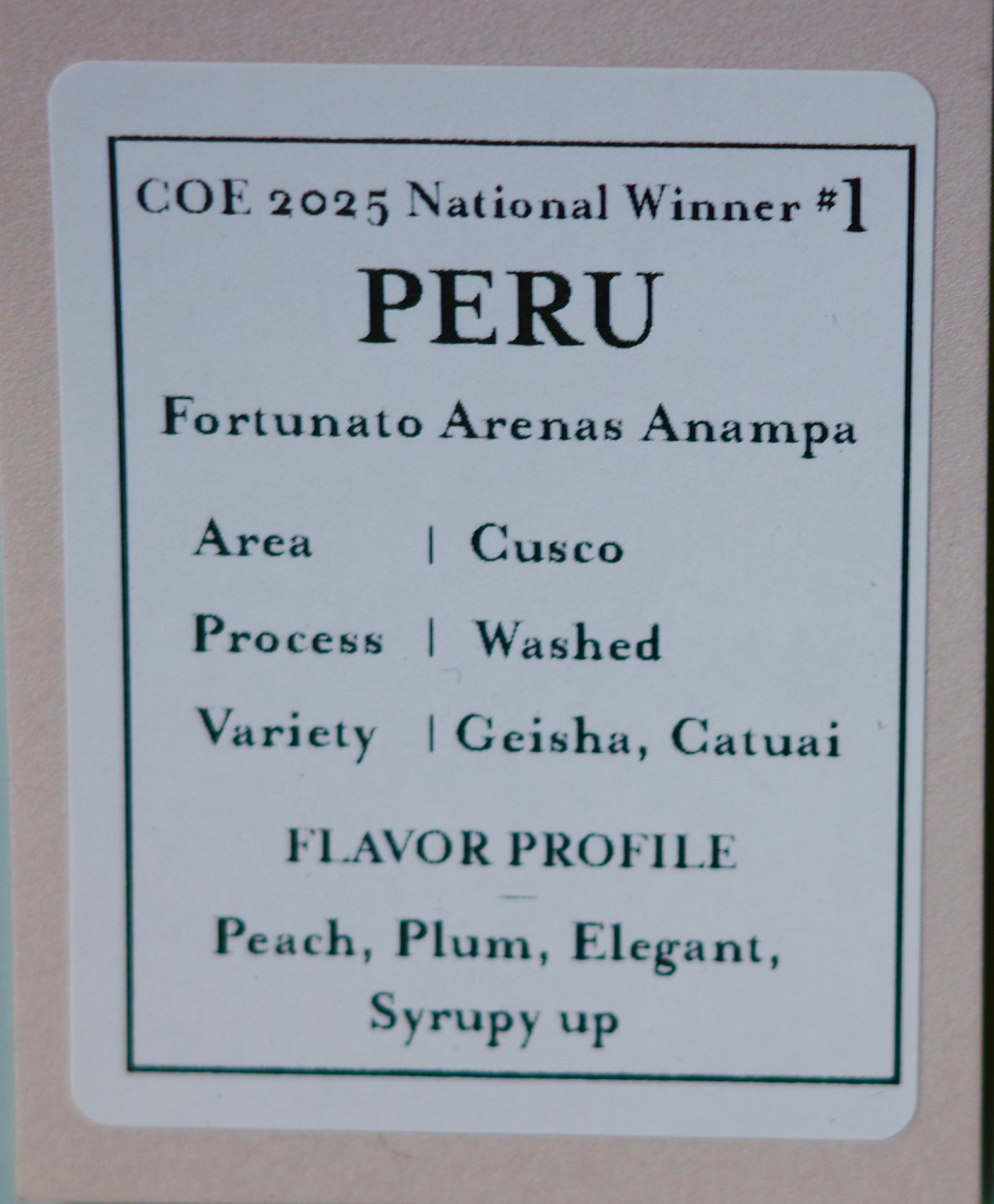 フォルトゥナート・アレナス・アナンパ / PERU / COE 2025 National Winner #1 (国内部門1位) 【Light Roast】